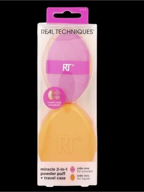 Real Techniques Miracle 2-in-1 Powder Puff + Travel Case , 2 Piece Set